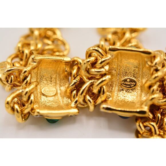 Givenchy Signed Cabochon Necklace Gold Double Chain Runway Vintage 1980s BinY - Picture 11 of 12
